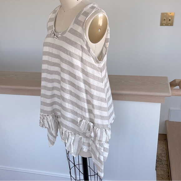 NWT Diane Ness oversized sleeveless linen tunic, raw edge ruffle hem, size S - Picture 2 of 6